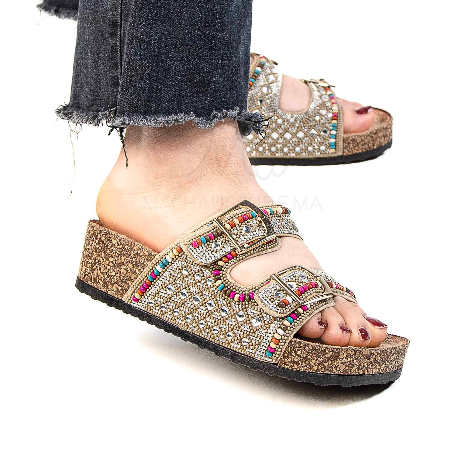 Pavot – Sandales Compensées en Beige.