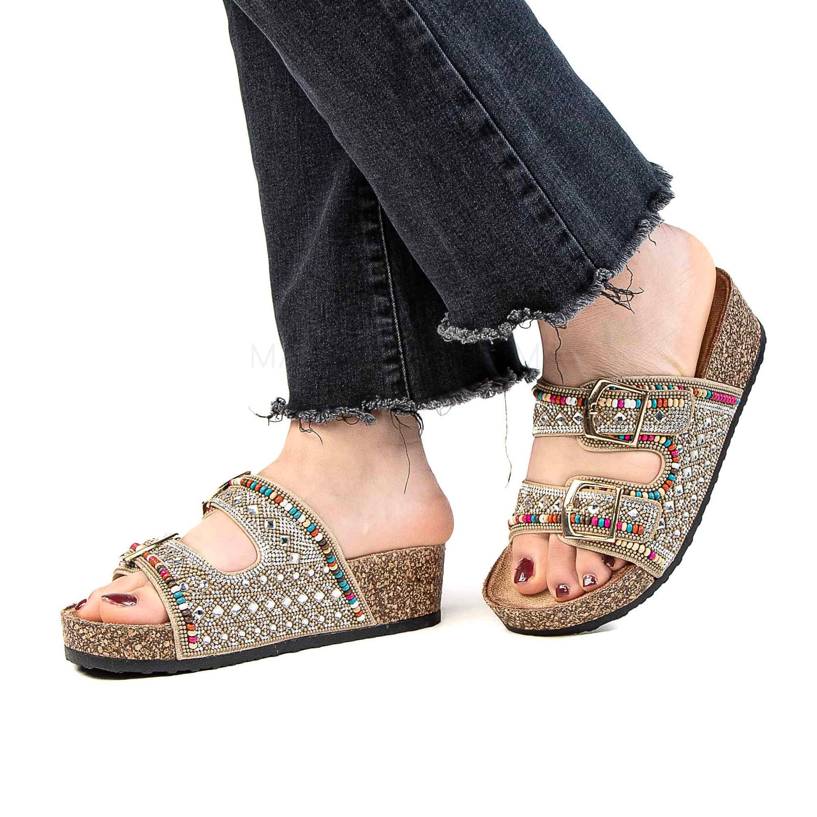 Pavot – Sandales Compensées en Beige.