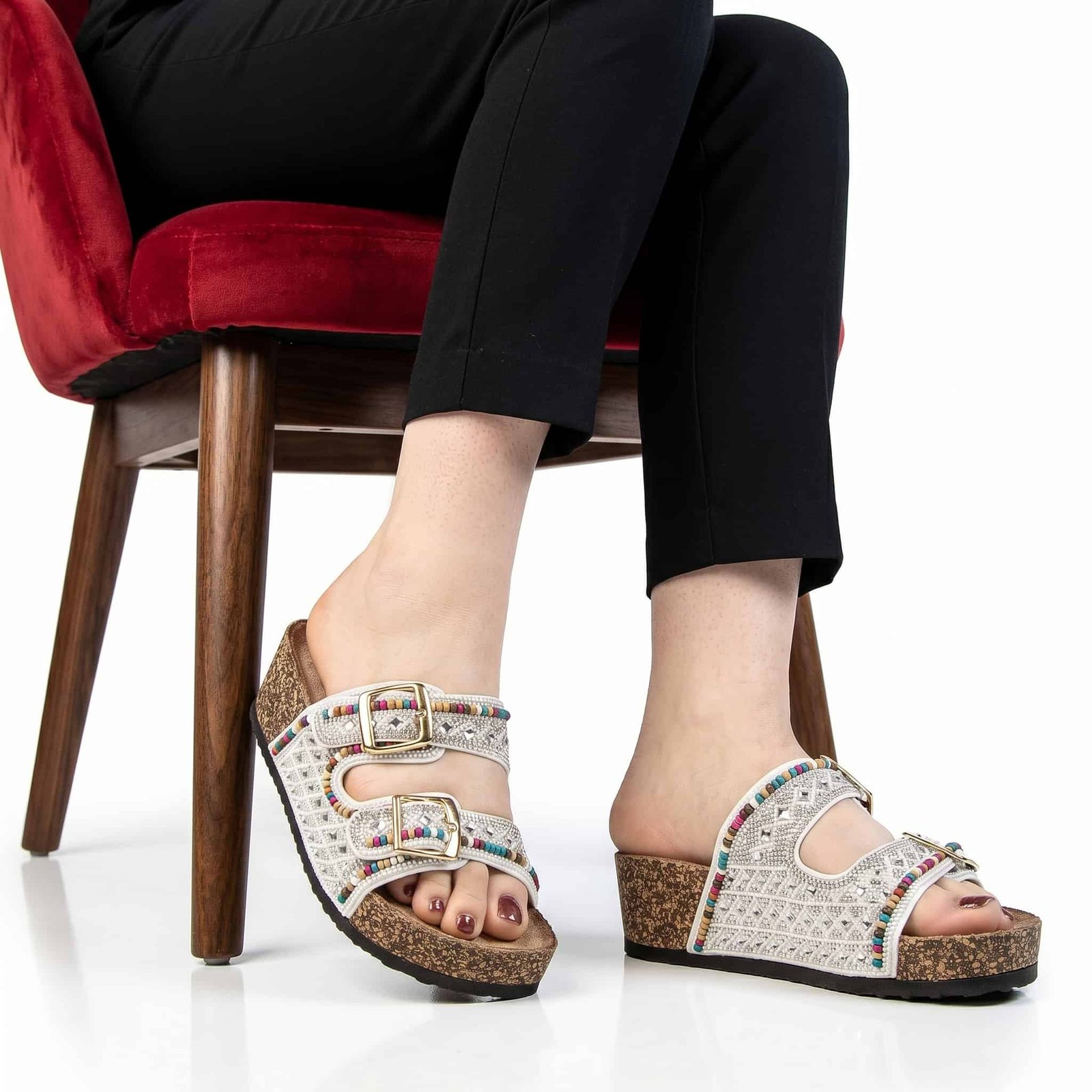 Pavot – Sandales Compensées en Blanc.