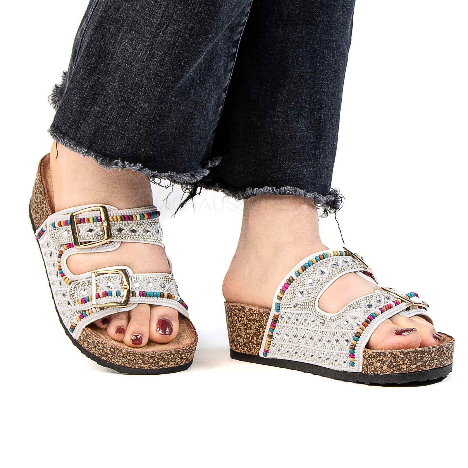 Pavot – Sandales Compensées en Blanc.