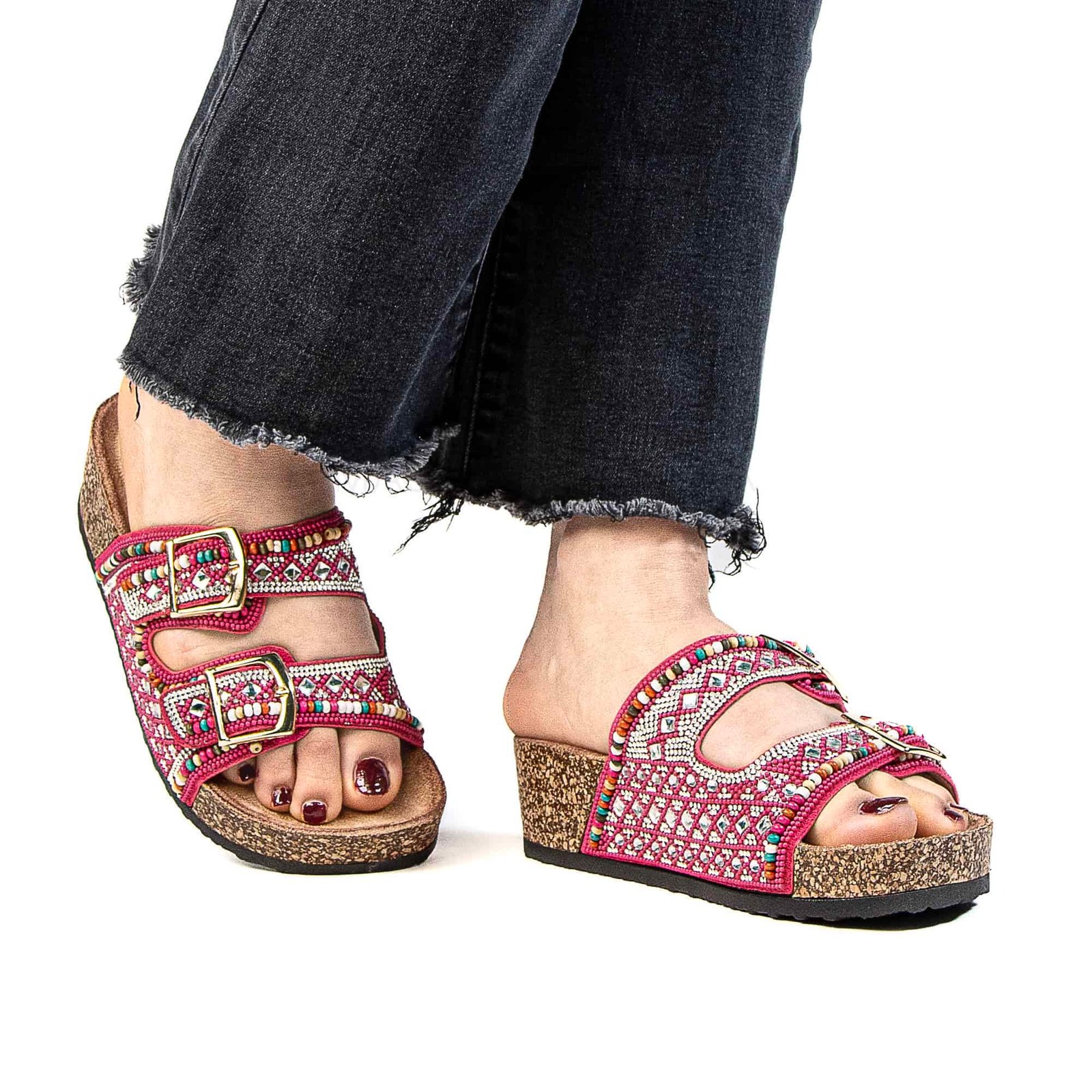 Pavot – Sandales Compensées en Fuchsia.