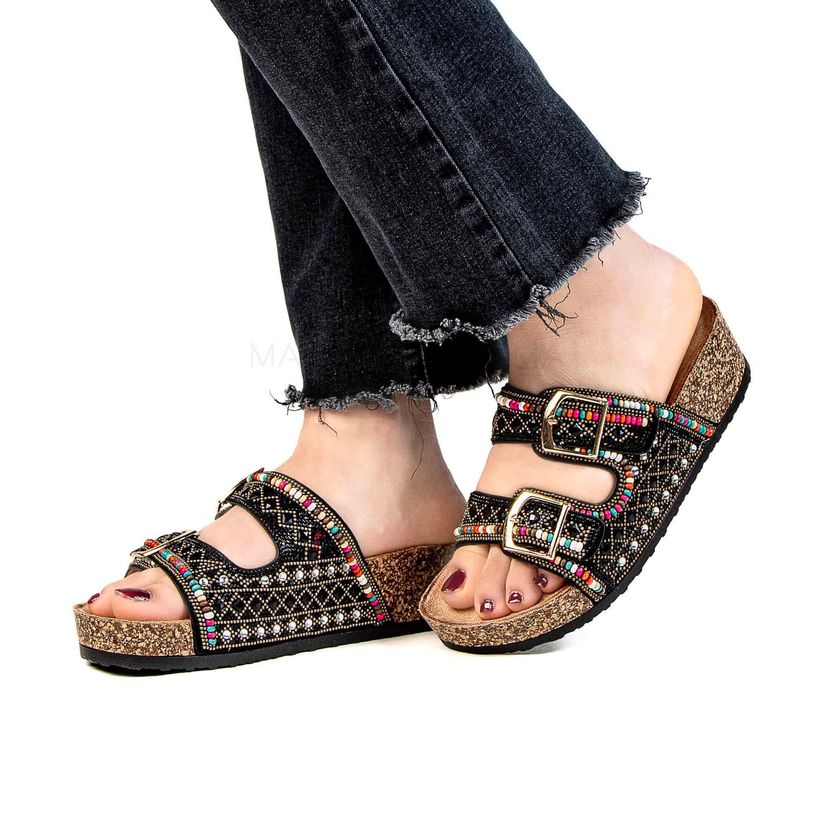 Pavot – Sandales Compensées en Noir.