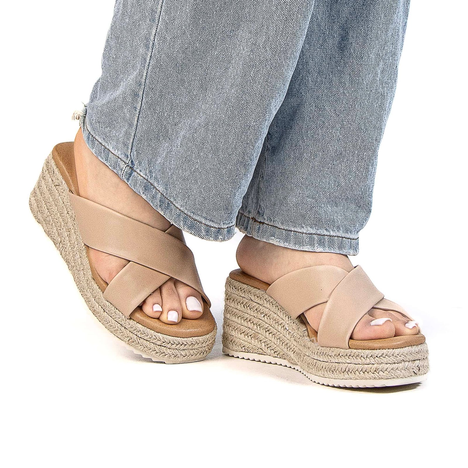 Plumeria – Sandales Compensées en Beige.