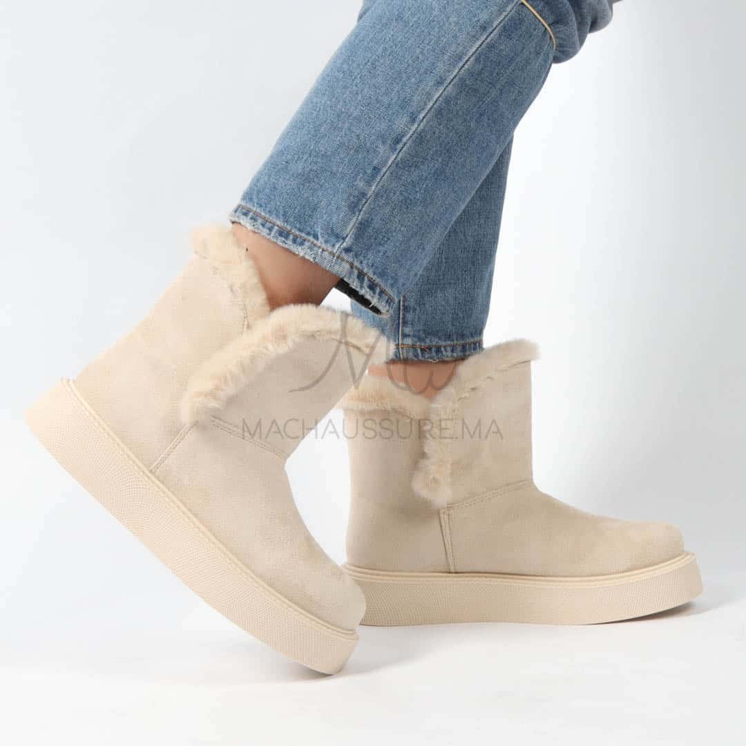Imelil – Bottines col fourrure en Beige.