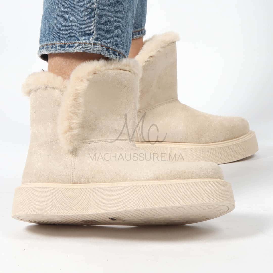 Imelil – Bottines col fourrure en Beige.