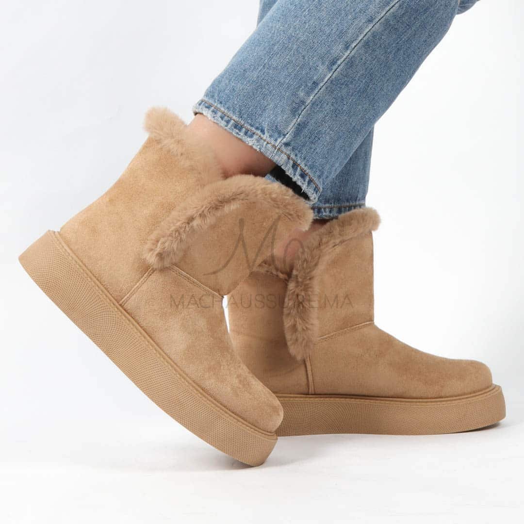 Imelil – Bottines col fourrure en Kaki.