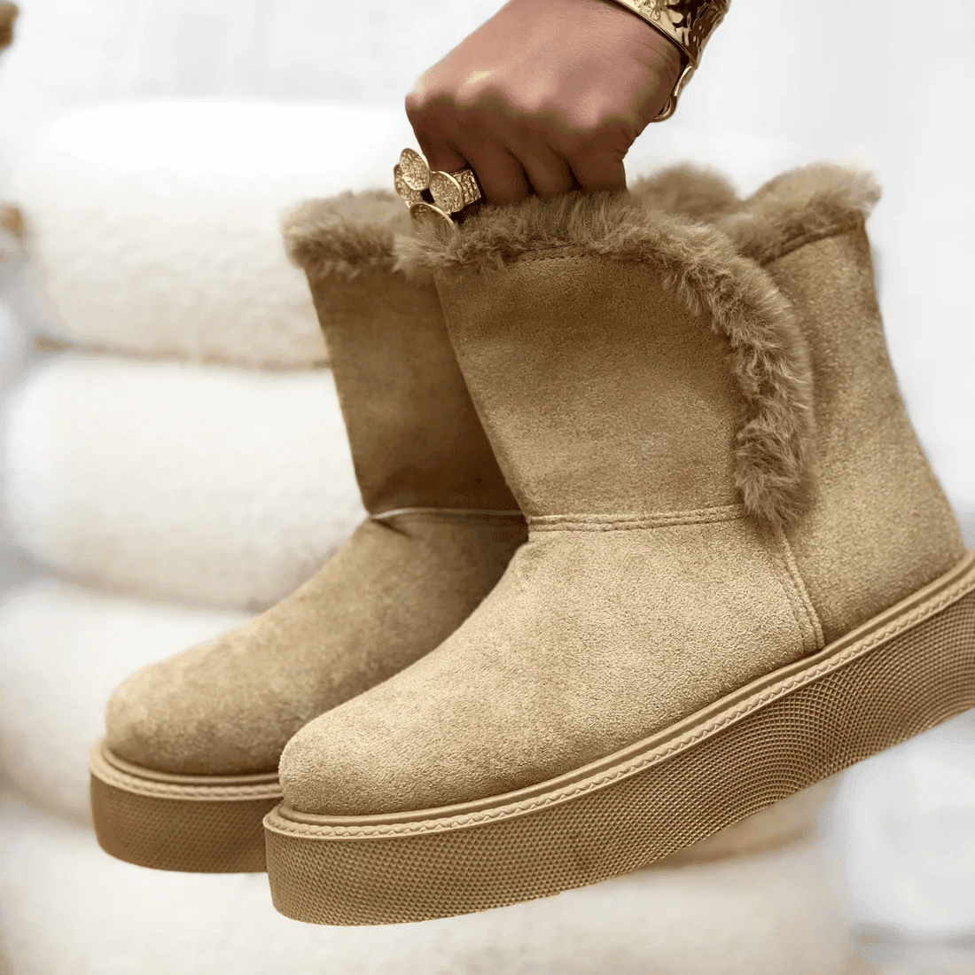 Imelil – Bottines col fourrure en Kaki.