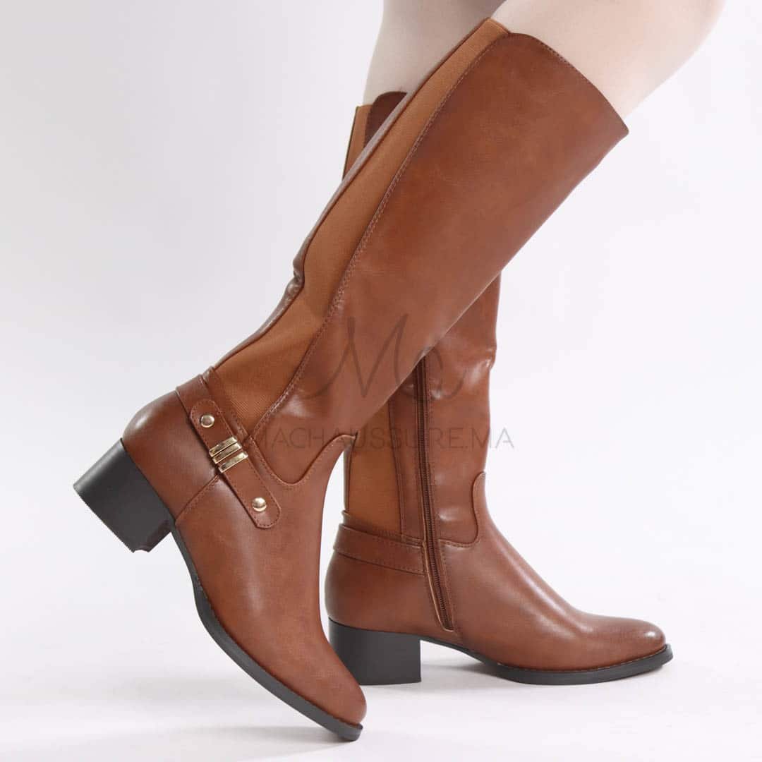 Emmy – Bottes à talon en Tabac.