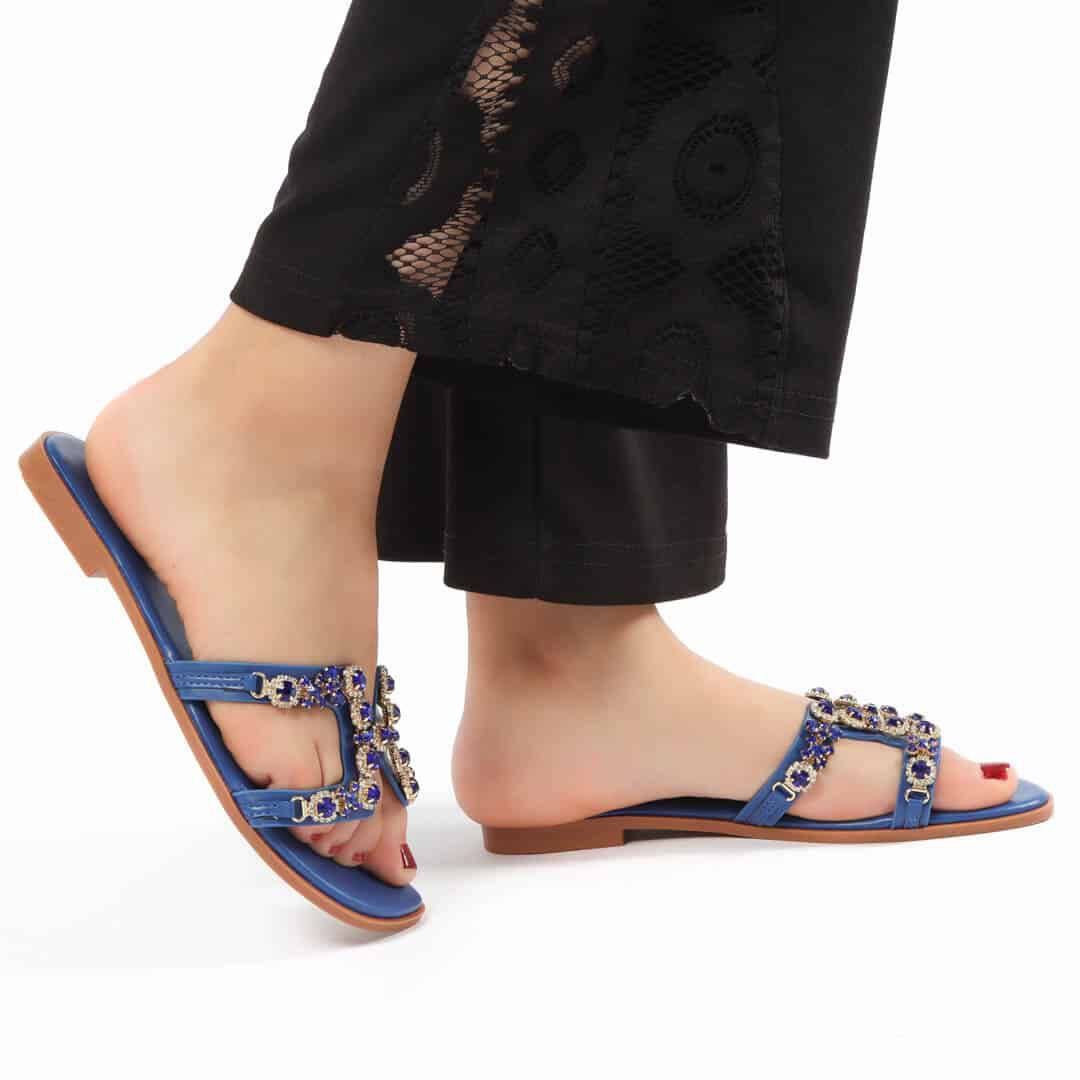 Plume - Sandales plates en Bleu.