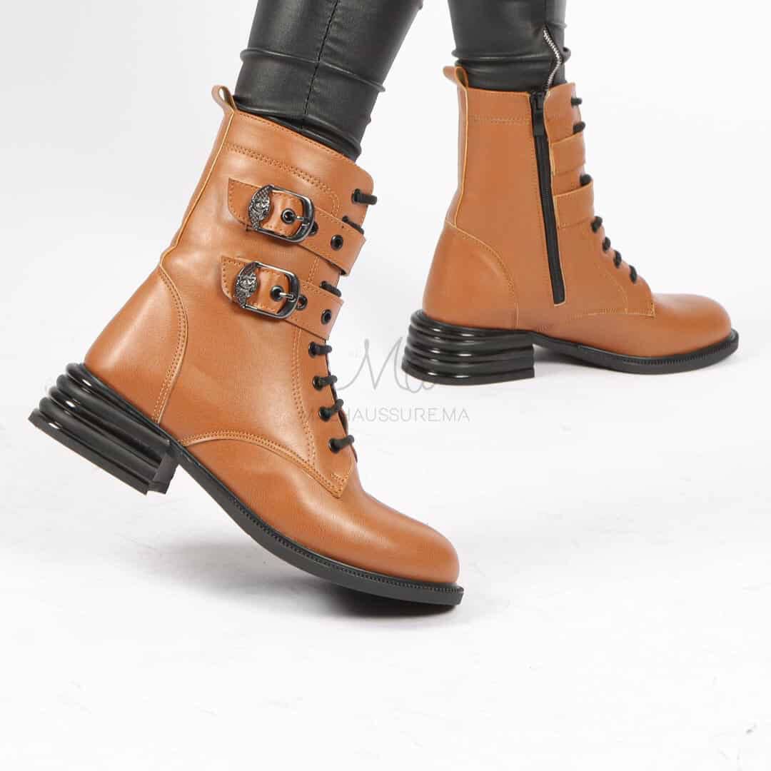ALIDA- Bottines à talon en Tabac.