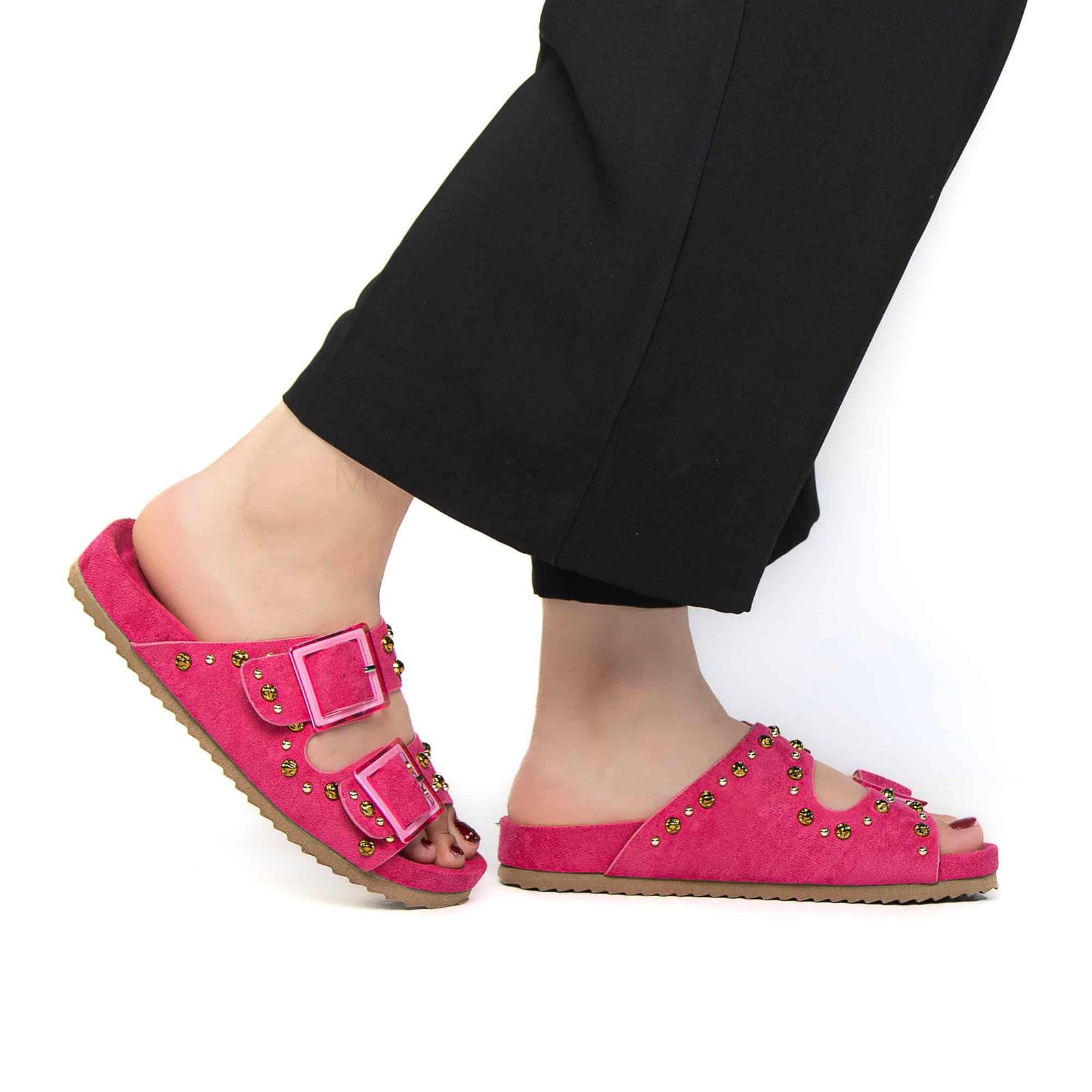 Chamsi - Sandales plates en Fuchsia.