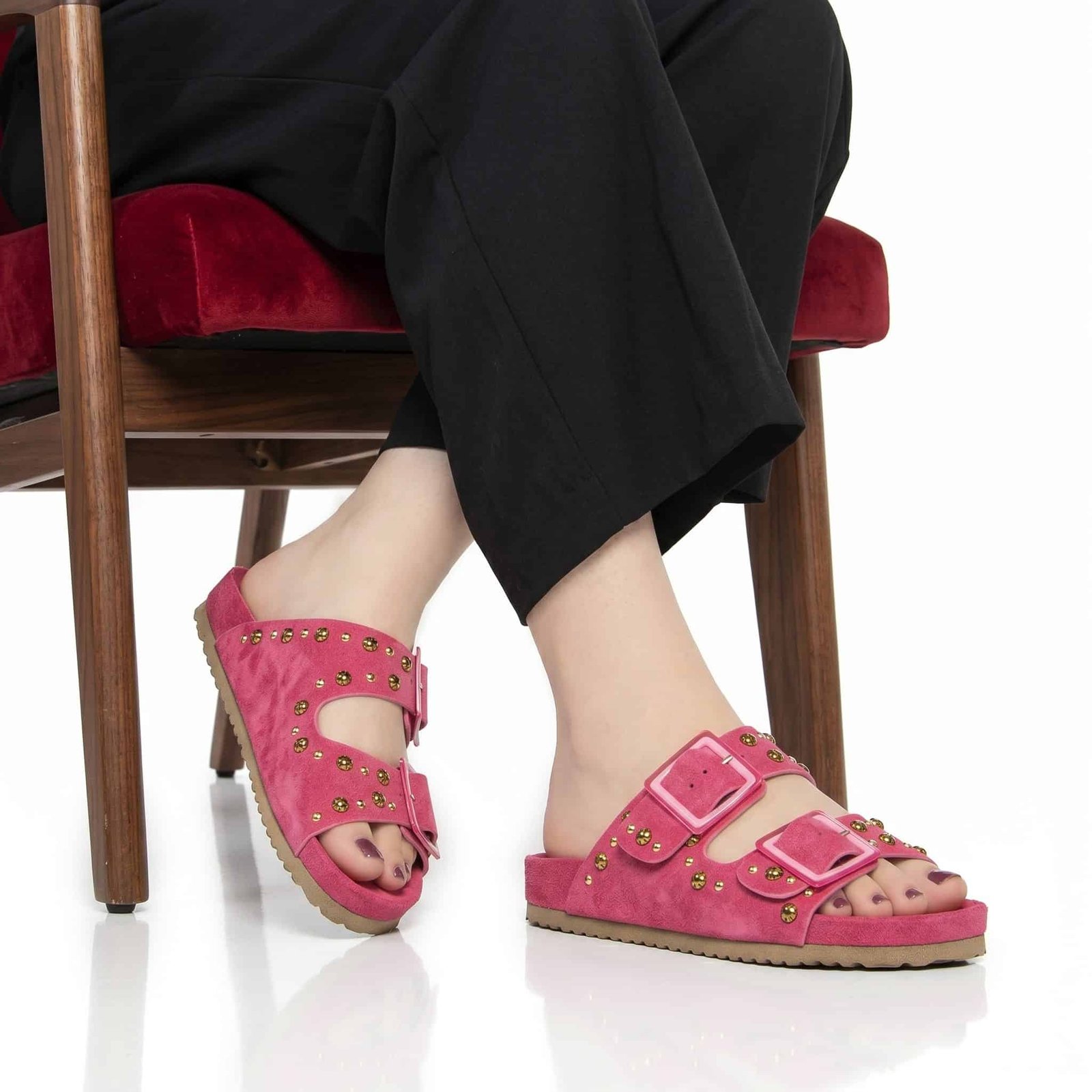 Chamsi - Sandales plates en Fuchsia.