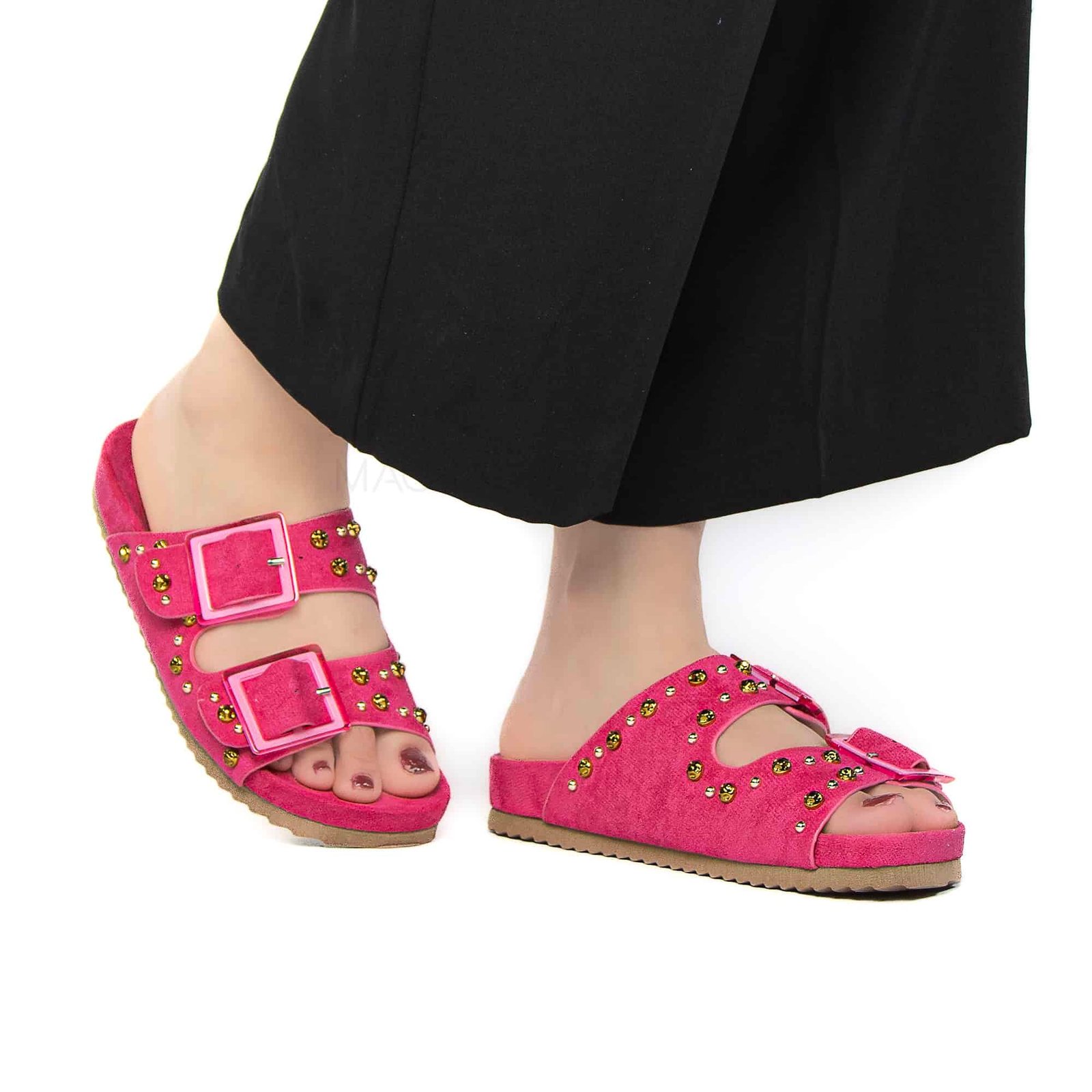 Chamsi - Sandales plates en Fuchsia.