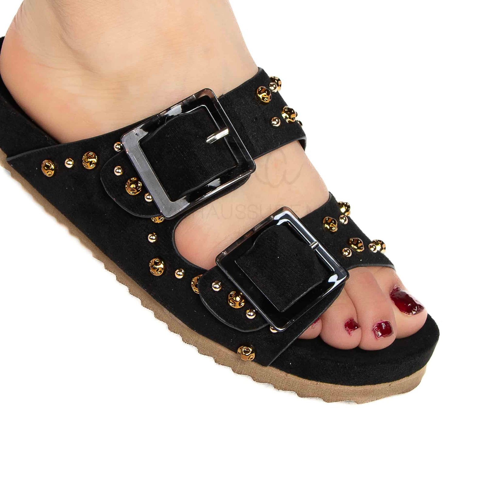 Chamsi - Sandales plates en Noir.