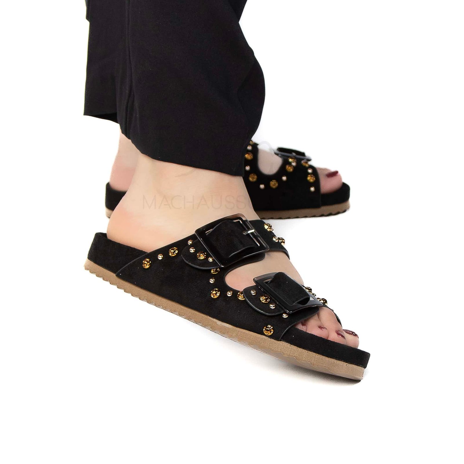 Chamsi - Sandales plates en Noir.