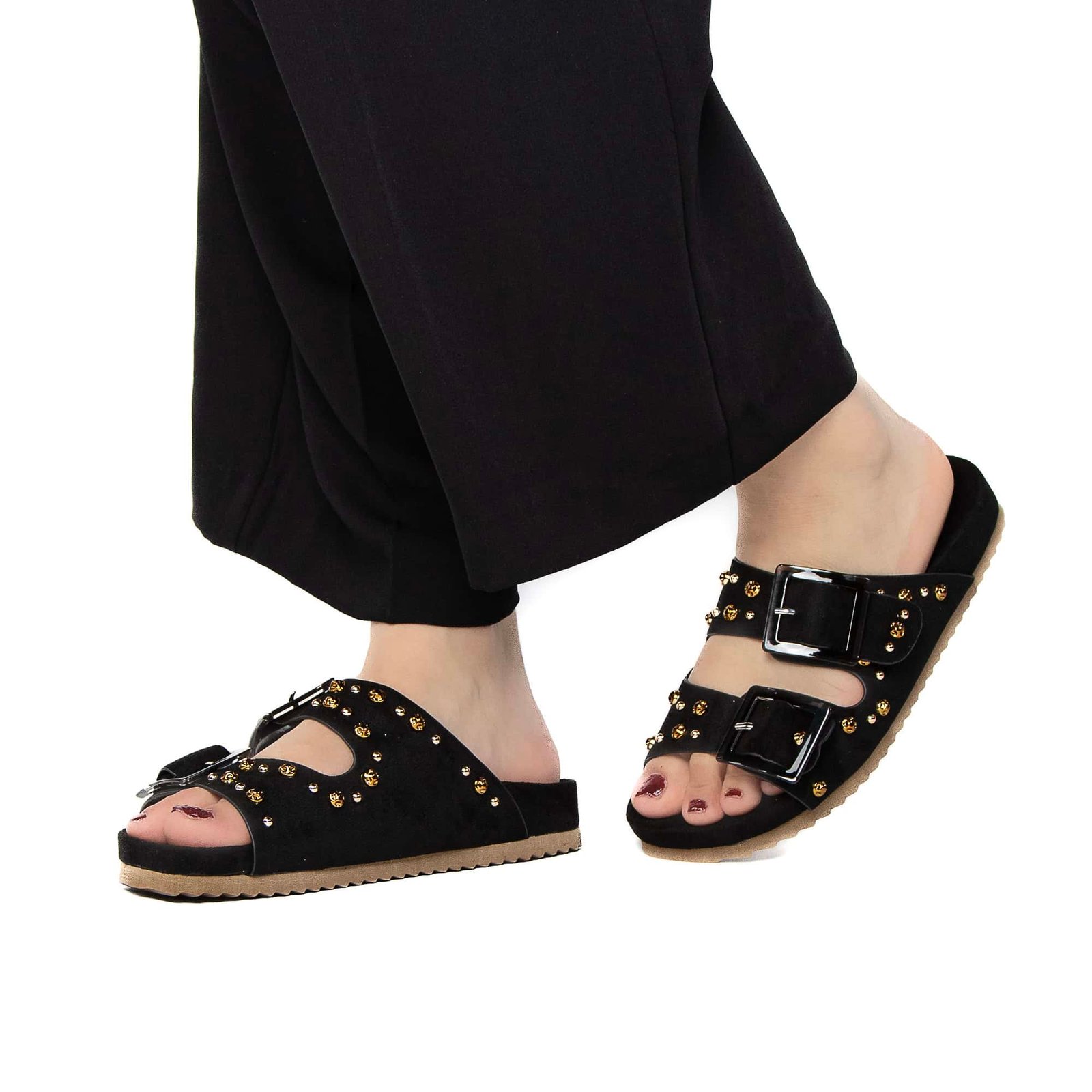 Chamsi - Sandales plates en Noir.