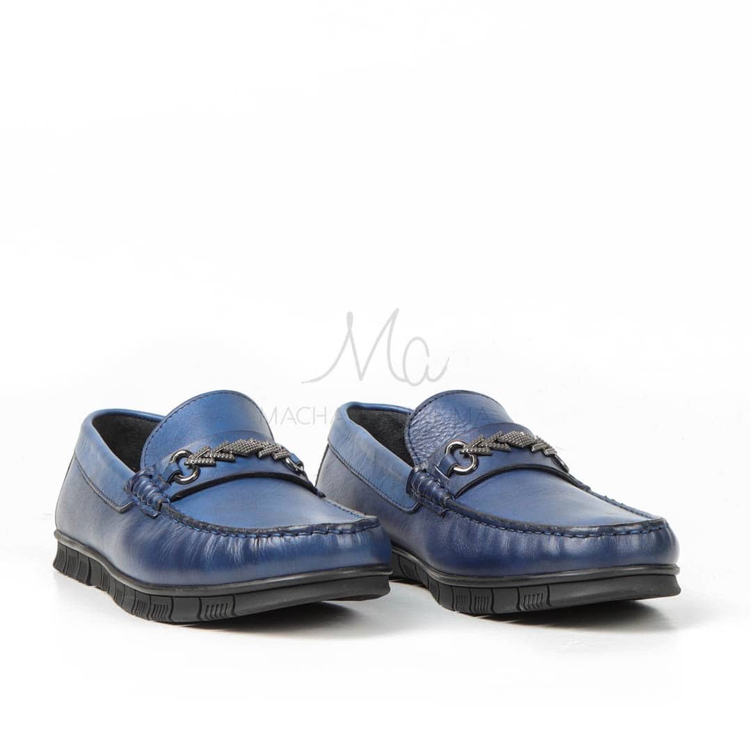 SYENNESIS - Mocassins homme Confortable 100% Cuir Bleu.