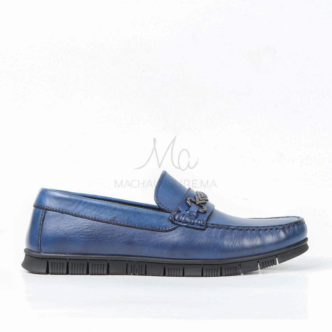 SYENNESIS - Mocassins homme Confortable 100% Cuir Bleu.