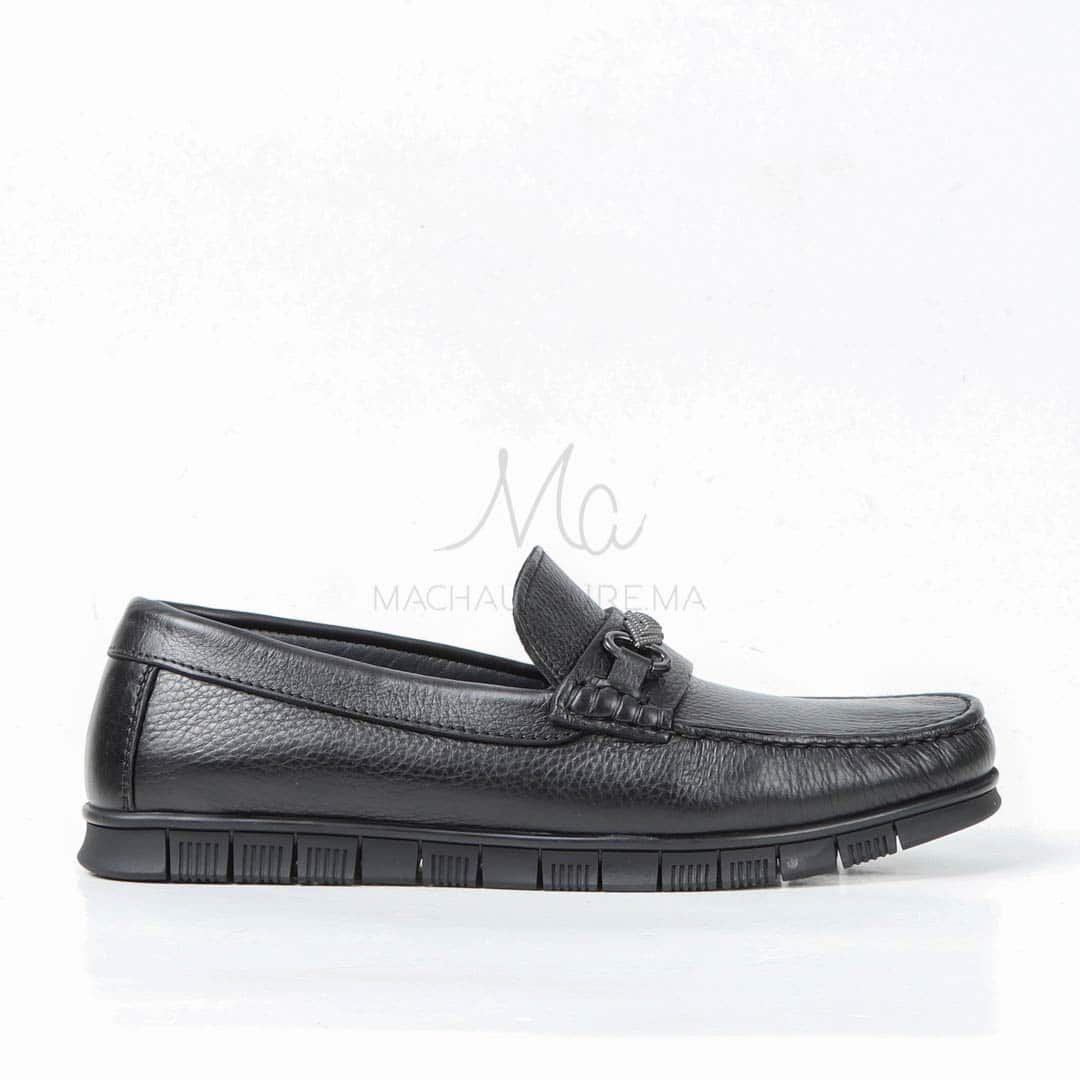 SYENNESIS - Mocassins homme Confortable 100% Cuir Noir.