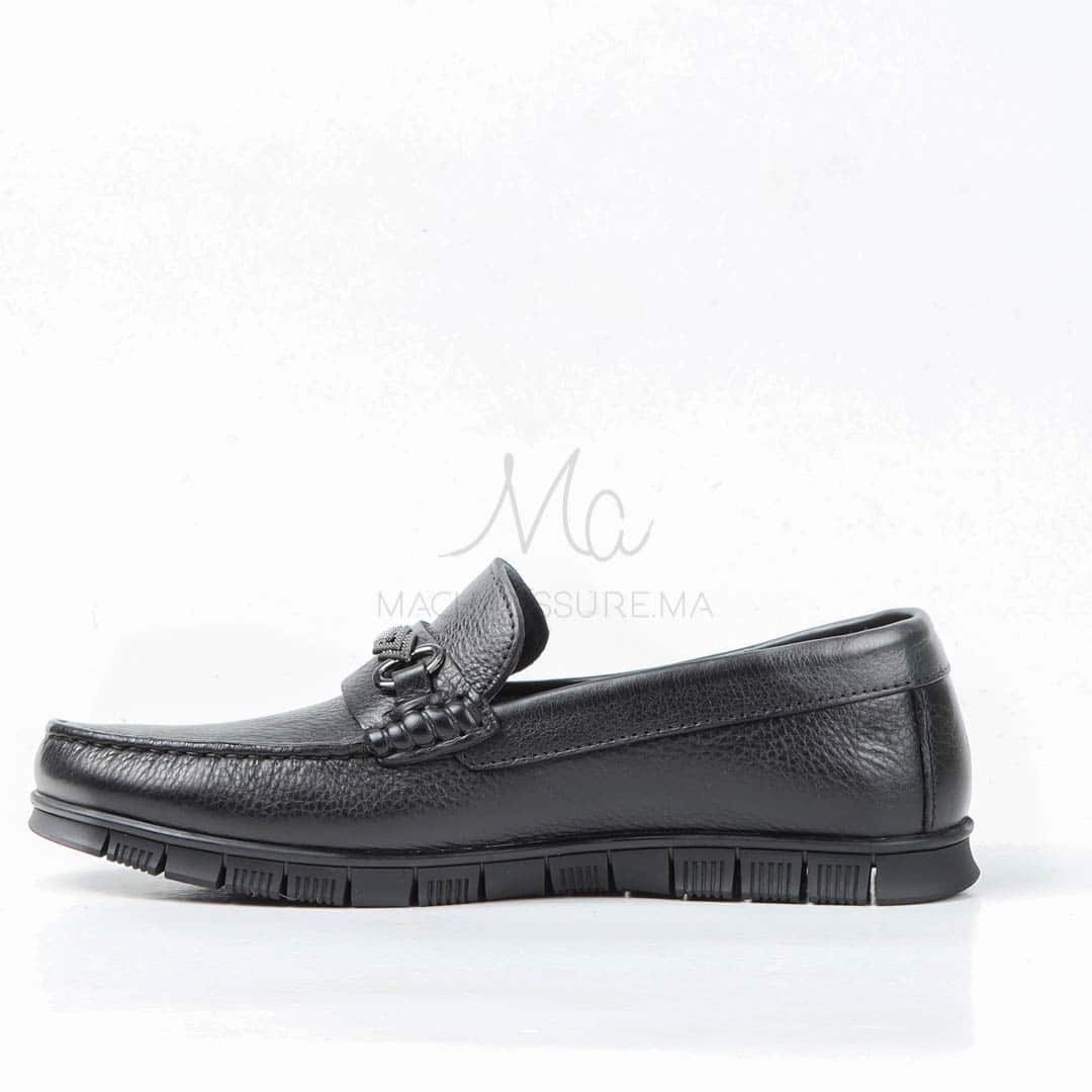 SYENNESIS - Mocassins homme Confortable 100% Cuir Noir.