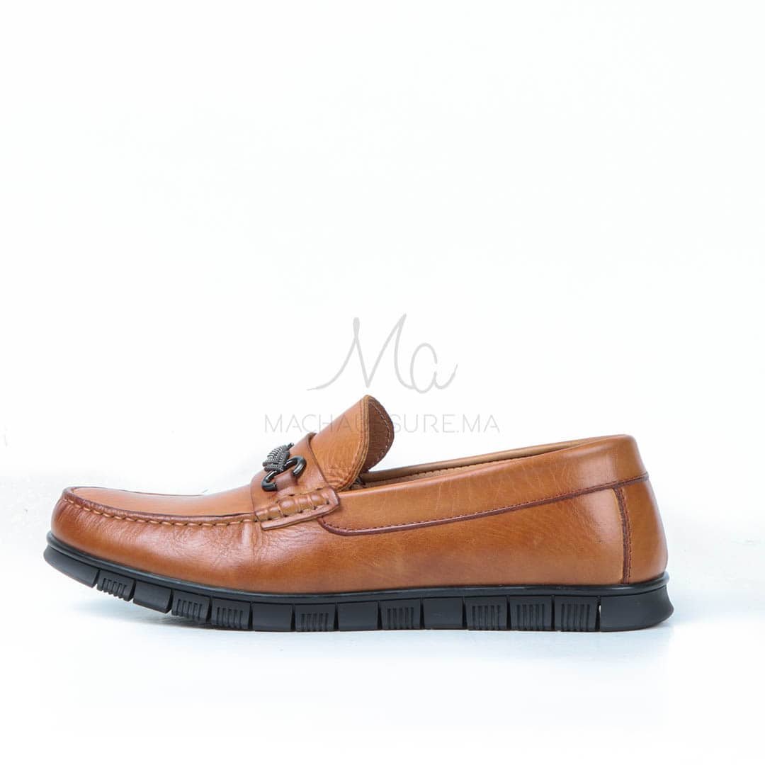 SYENNESIS - Mocassins homme Confortable 100% Cuir Tabac.