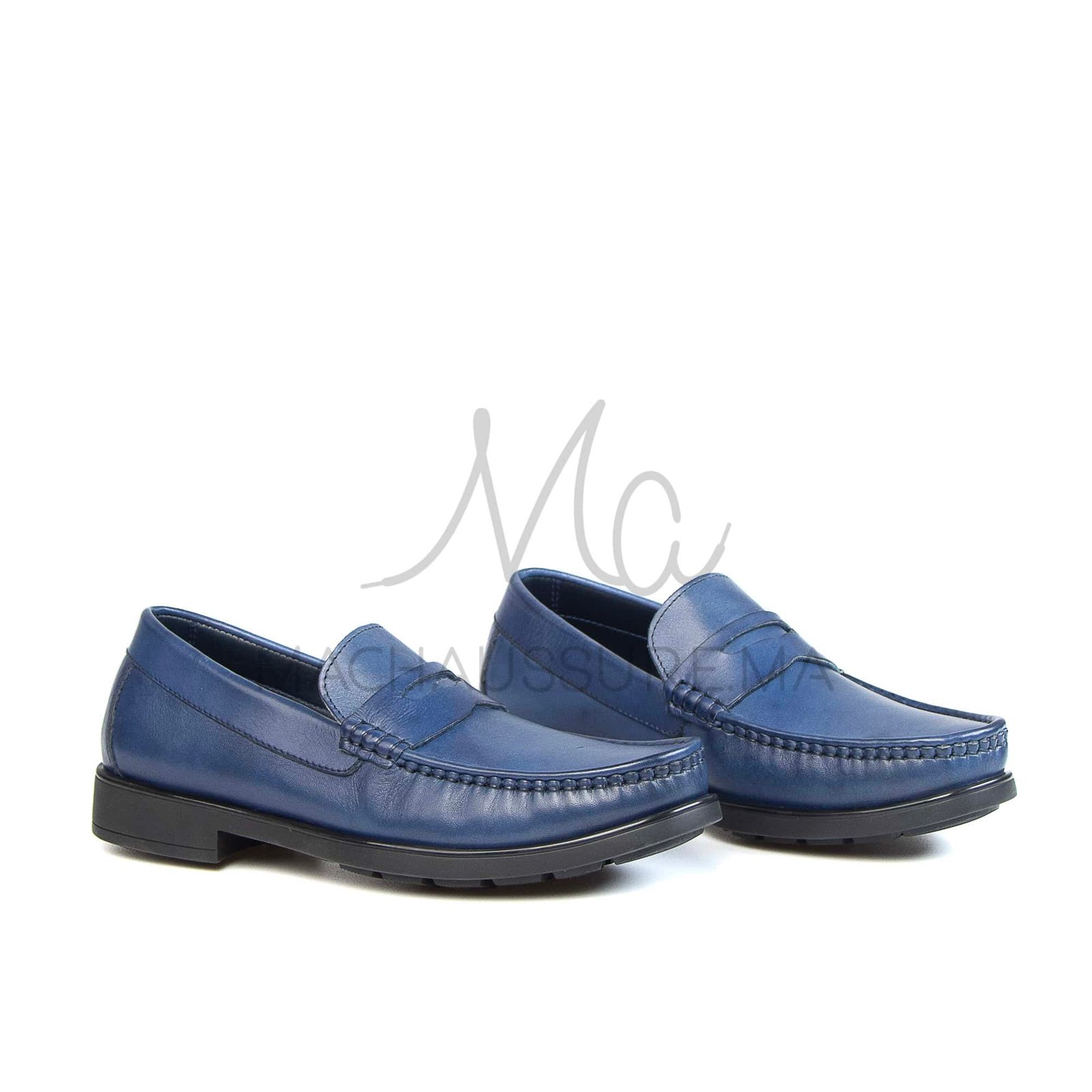 COLLEGE – Mocassins hommes 100% CUIR en Bleu.