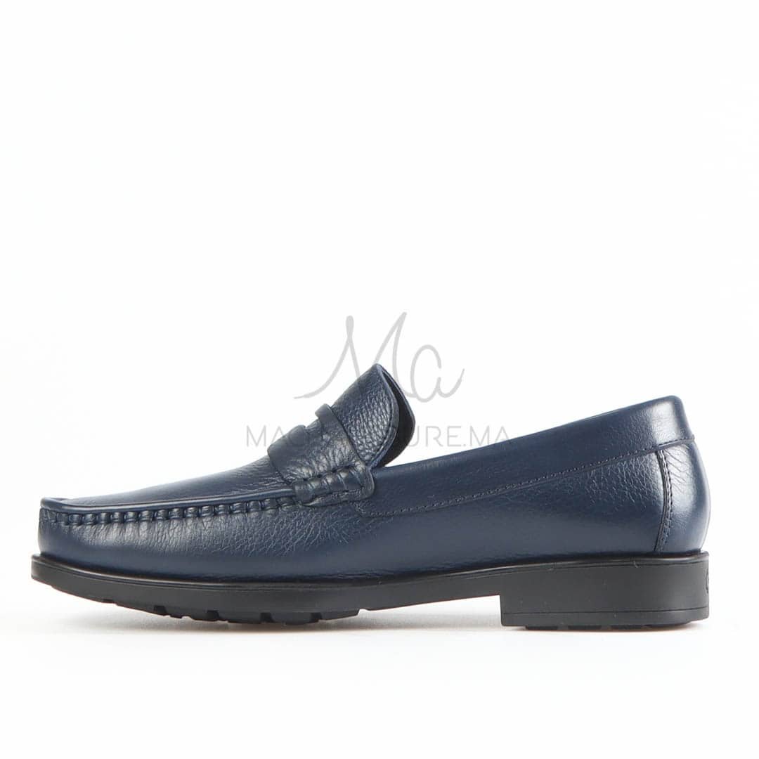 COLLEGE – Mocassins hommes 100% CUIR en Bleu Marine.