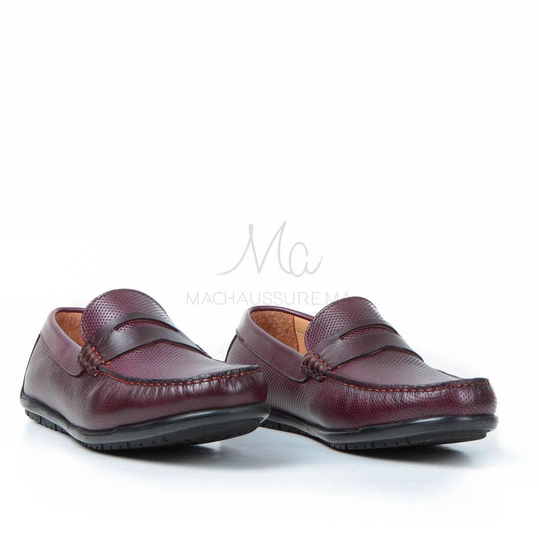 CORYDALLOS - Mocassins ultras confortable 100% Cuir en Grenat.