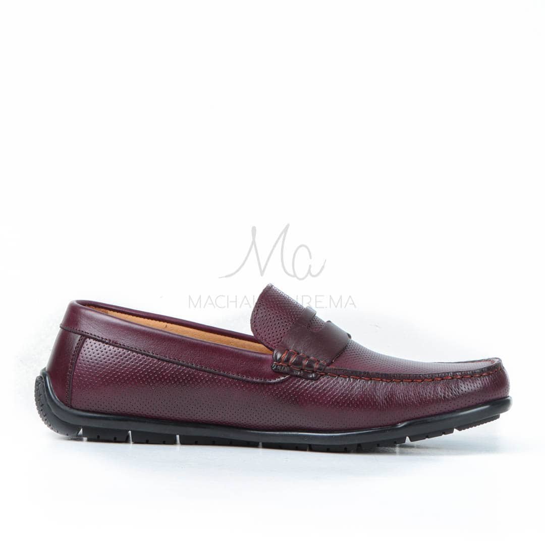 CORYDALLOS - Mocassins ultras confortable 100% Cuir en Grenat.