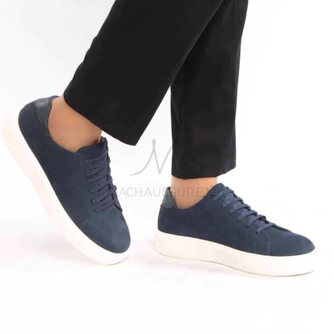 Renato - Baskets Hommes 100% Cuir en Bleu.