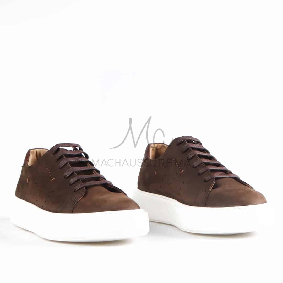 Renato - Baskets Hommes 100% Cuir en Marron.