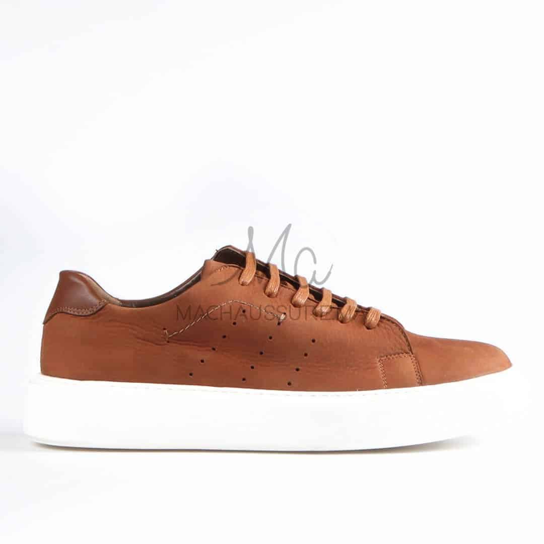Renato - Baskets Hommes 100% Cuir en Tabac.