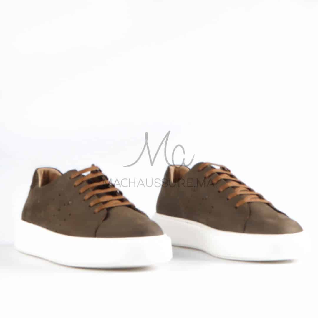Renato - Baskets Hommes 100% Cuir en Vert.