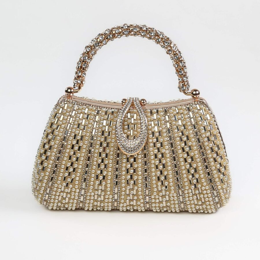 Sac à main de soirée orné de perles et cristaux, accessoire chic pour occasions spéciales..