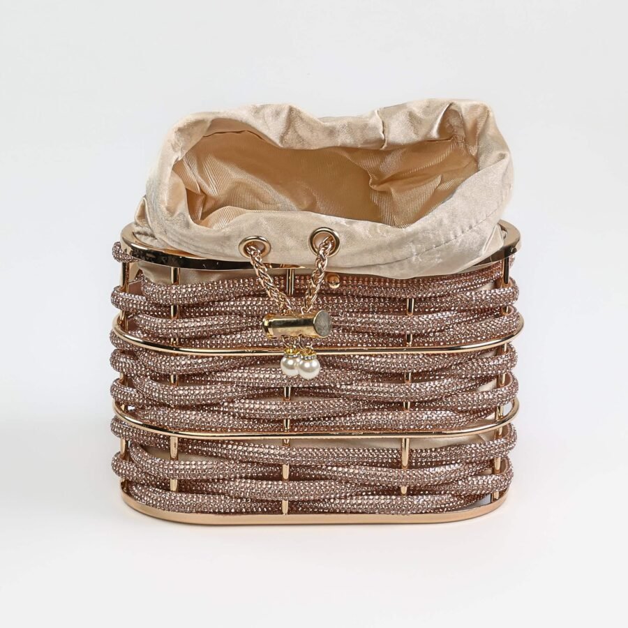 Sac à main en strass et métal doré, accessoire de mode chic et tendance pour femmes..