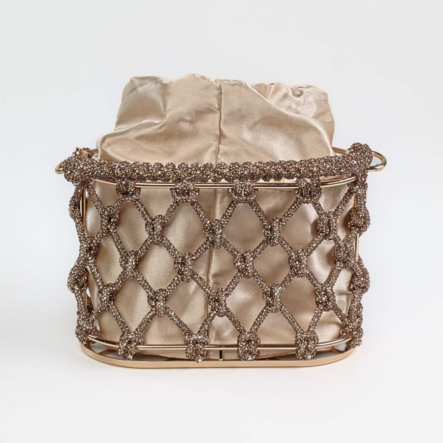 Chaîne de sac à main en strass, sac en satin beige élégant, accessoire mode pour femmes..