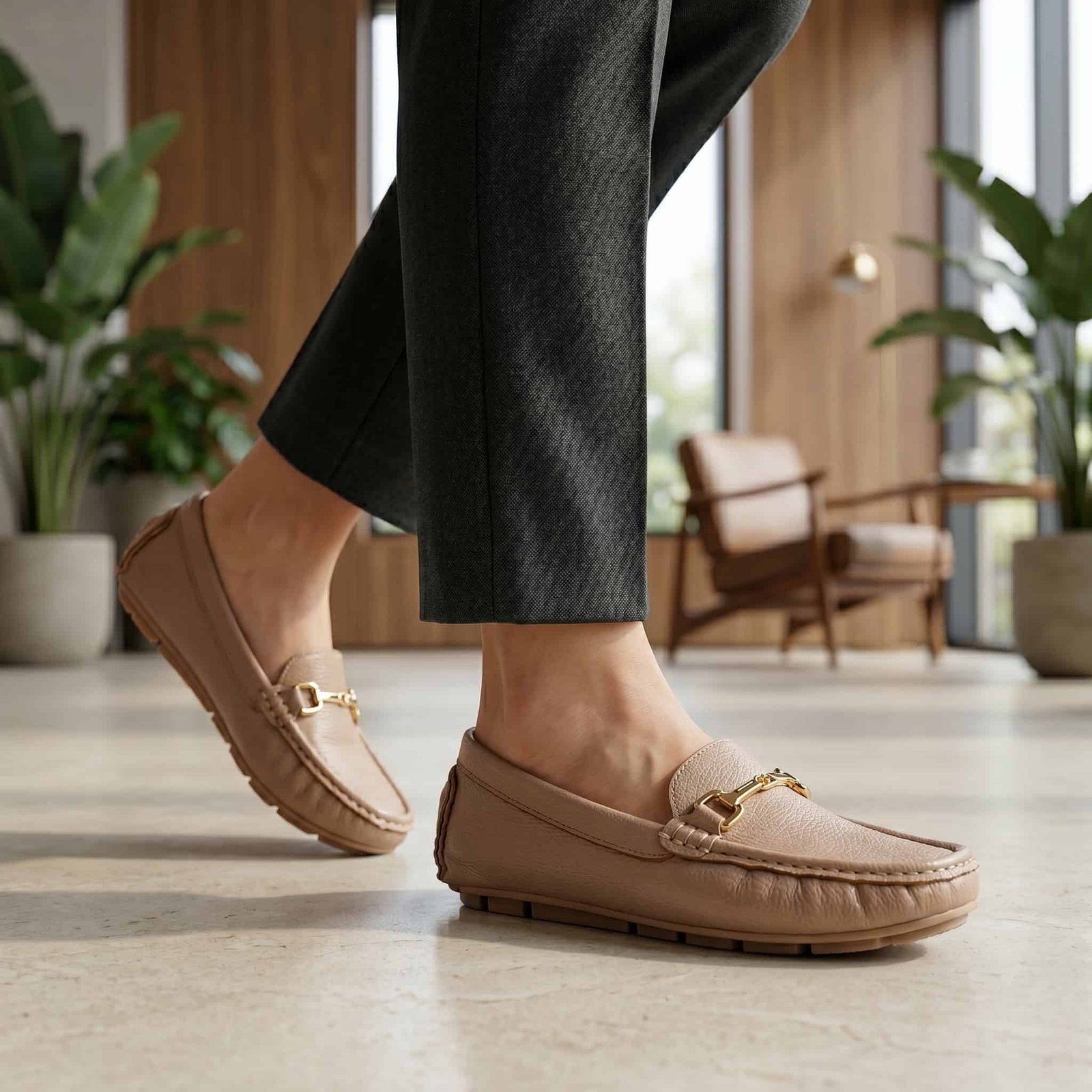 Fibre – Mocassins confortables en Beige.