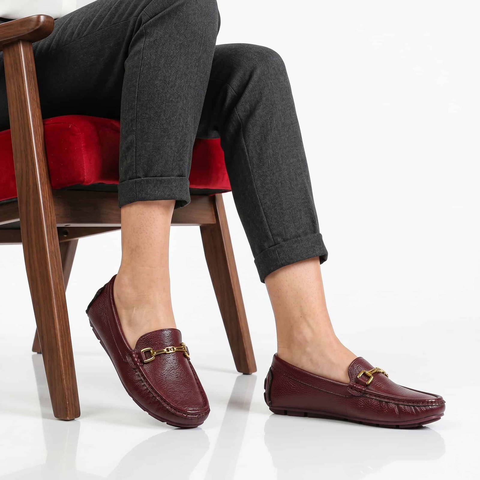 Fibre – Mocassins confortables en Bordeau.