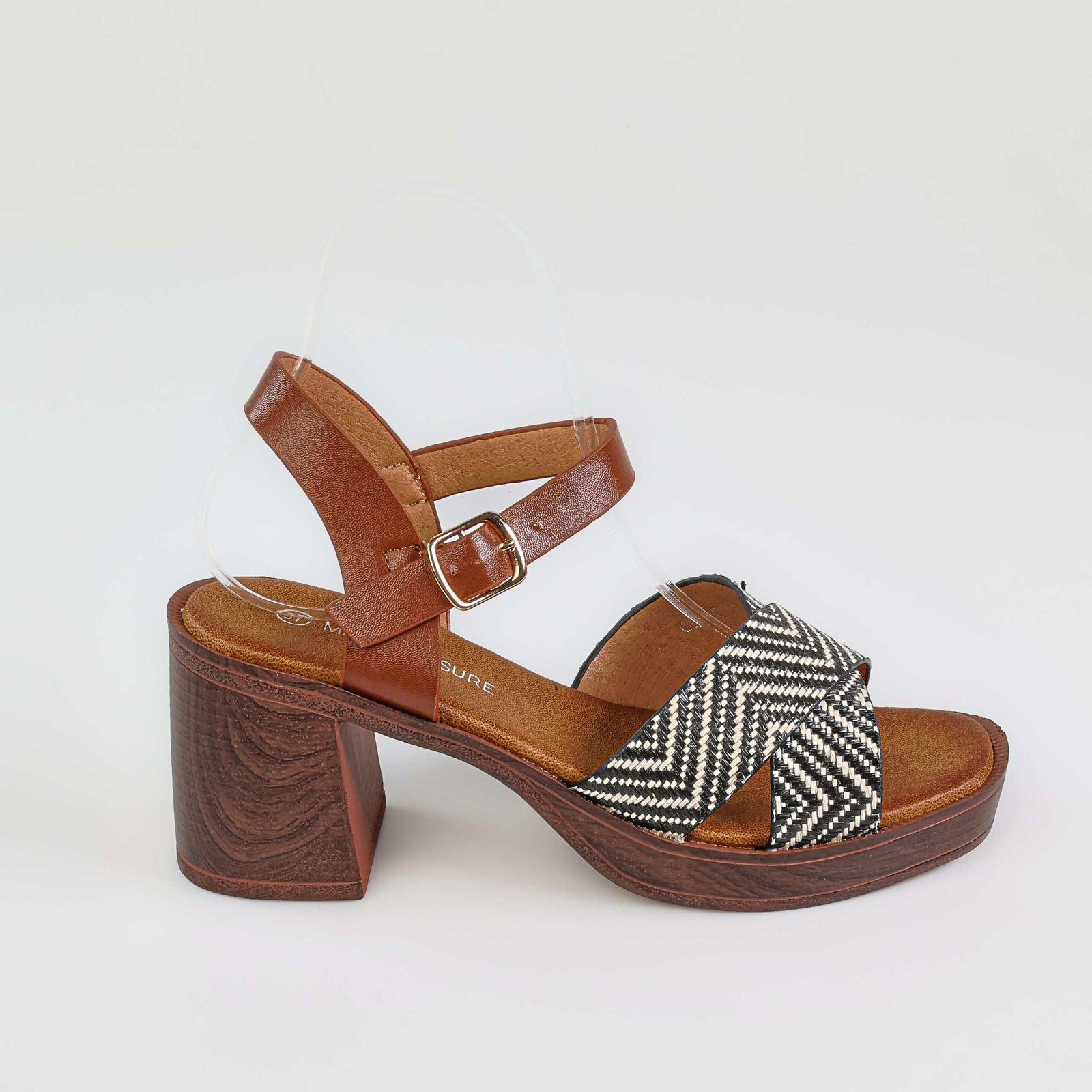 Cèdre – Sandales demi talon raffia en Noir.