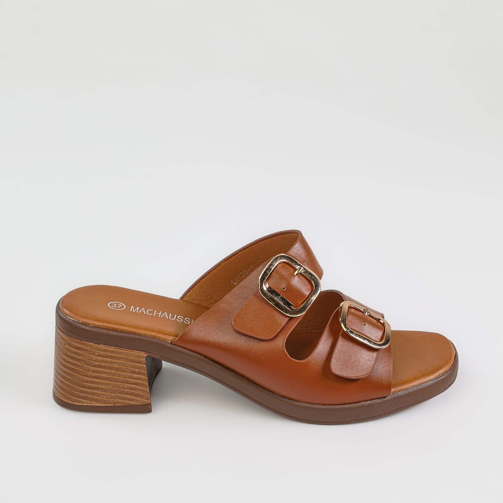 Sève – Sandales demi talon en Camel.