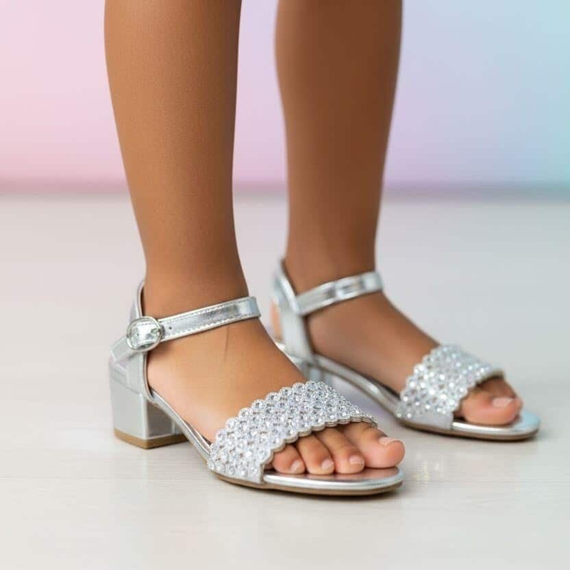 Lila – Sandales demi talon Fille en Argenté.
