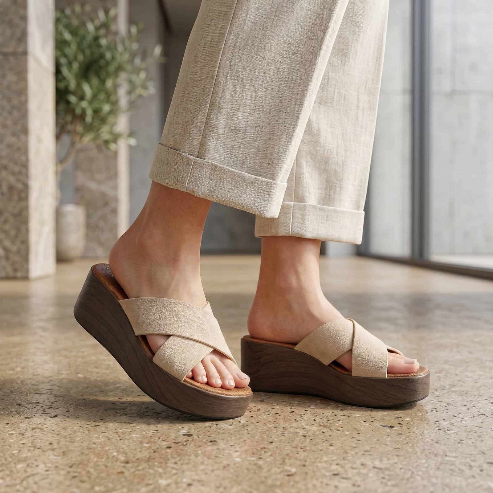 Nuda – Sandales compensées en Beige.