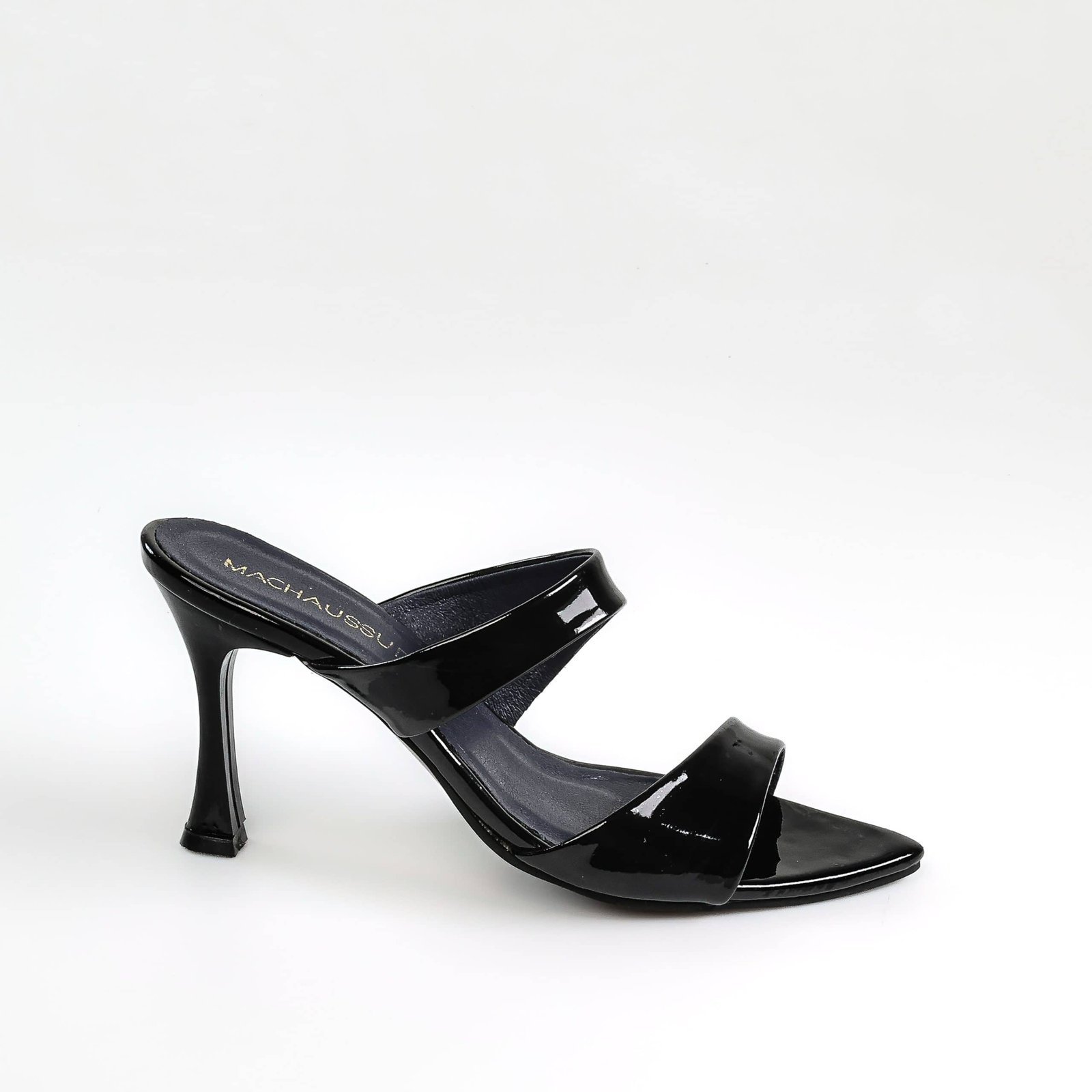 Icadoli – Sandales à talon en Vernis Noir.