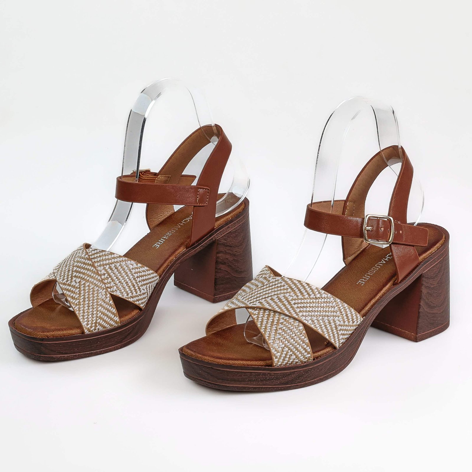 Cèdre – Sandales demi talon raffia en Beige.