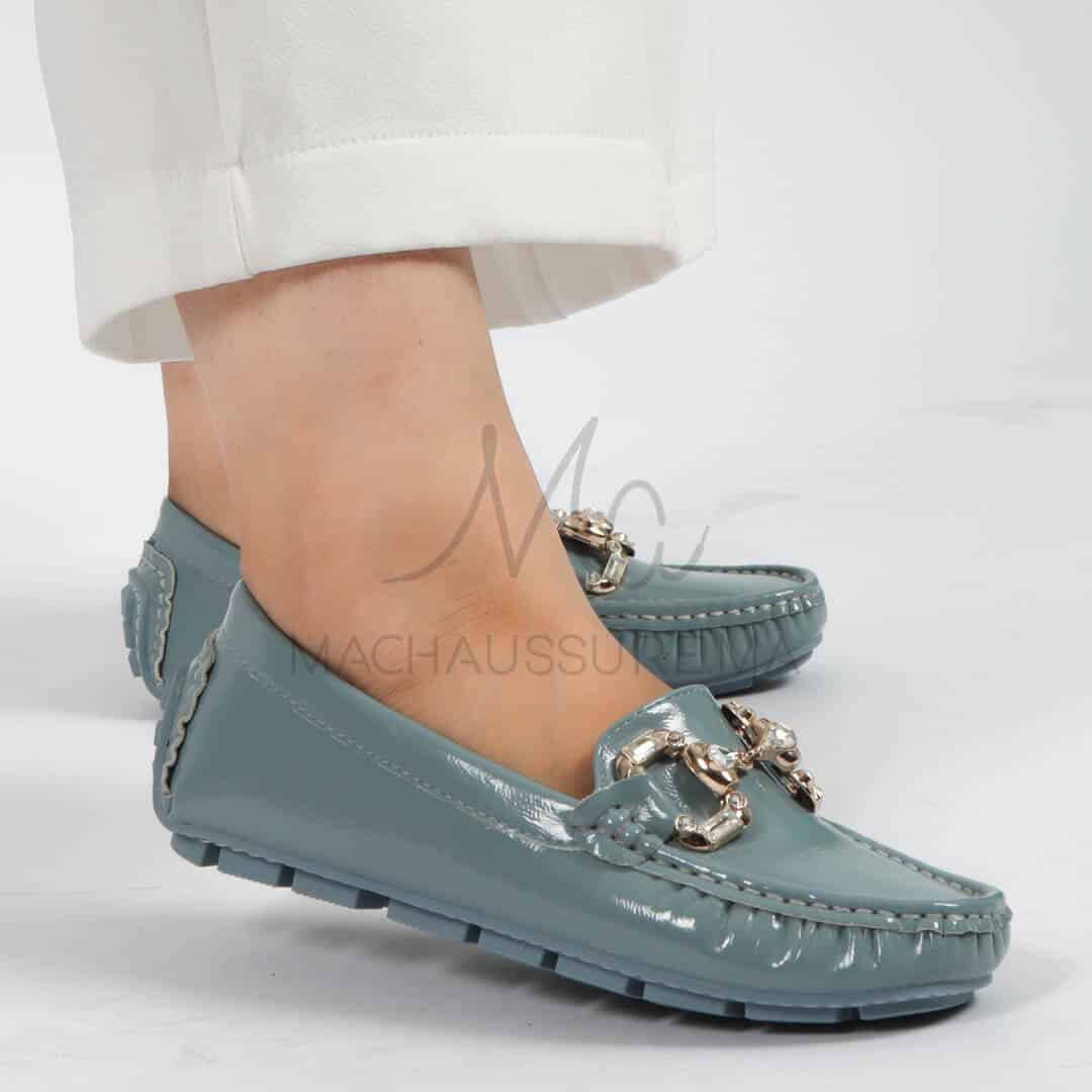 Perles – mocassins femmes en Bleu ciel.