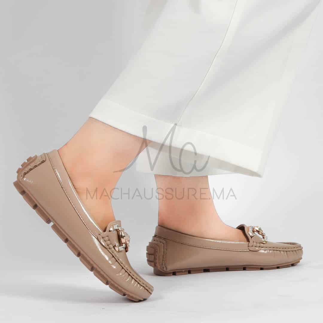 Perles – mocassins femmes en Kaki.