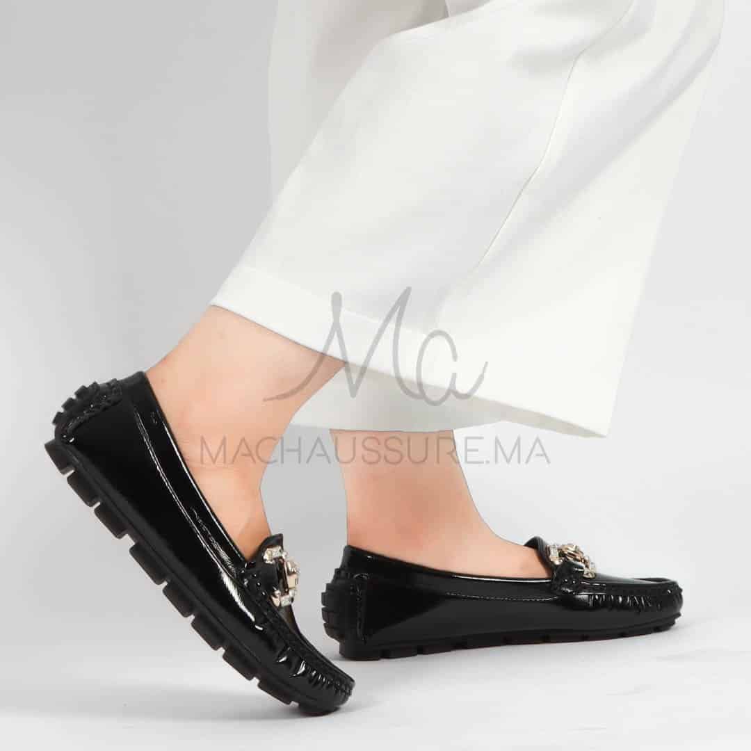 Perles – mocassins femmes en Noir.