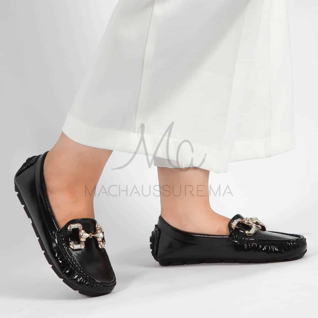 Perles – mocassins femmes en Noir.