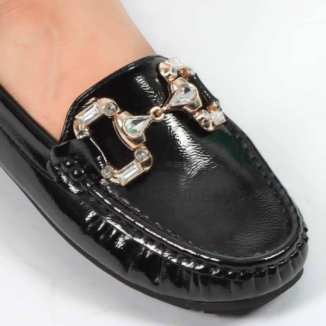 Perles – mocassins femmes en Noir.