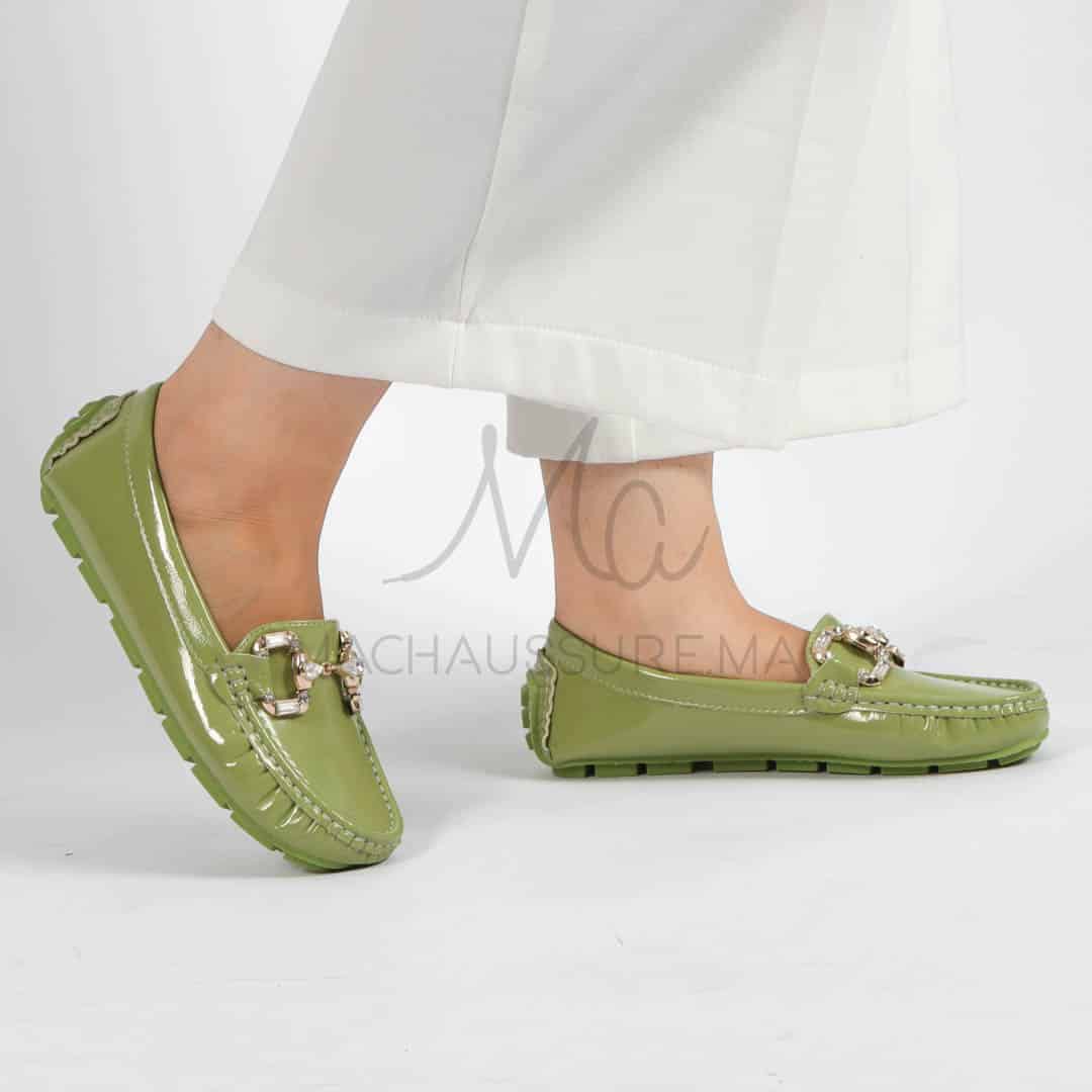 Perles – mocassins femmes en Vert.